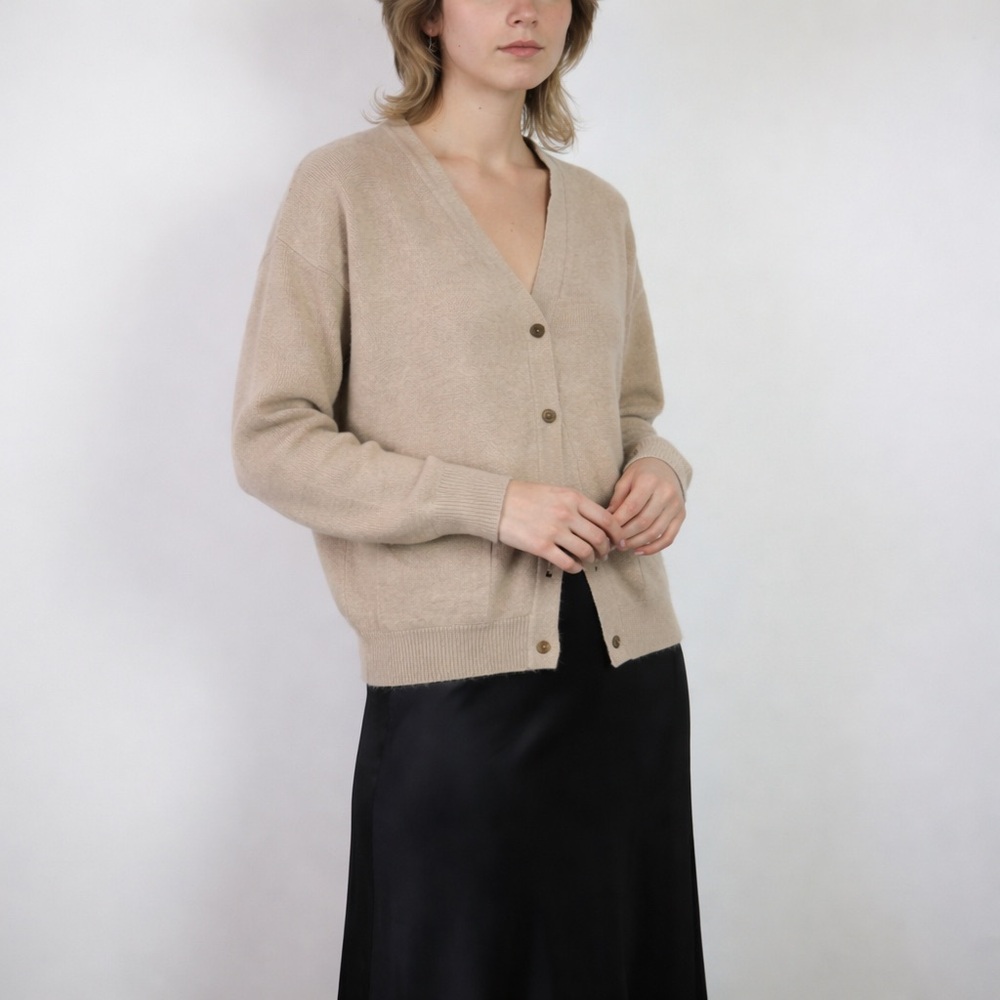Vintage Lambswool Wool Handmade Sweater Fisherman Knit Beige Off White Medium